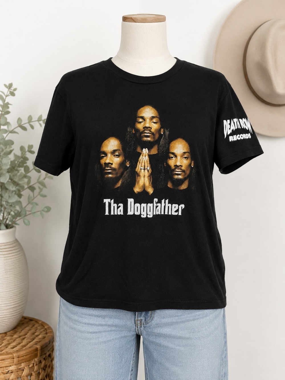 Black Graphic Short-Sleeve Tee with Front Print